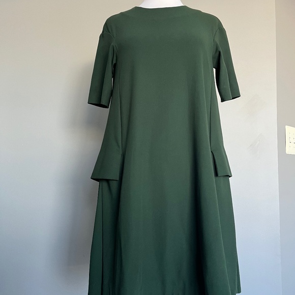 Cos Forest Green Side Cargo Pockets Dropped shoulder A-line Casual Midi Dress - Picture 2 of 12